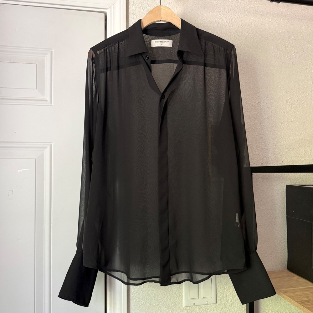 SALT MURPHY black sheer long sleeve button up blouse shirt top